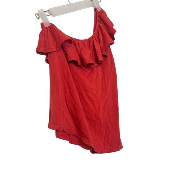 BCBGMaxAzria Ruffle One Shoulder Jersey Knit Courtnie Top Red XXS - Picture 2 of 4